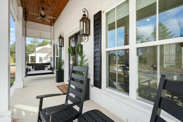 view of patio / terrace featuring ceiling fan and a porch