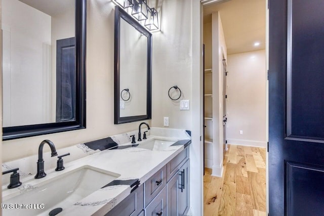 bathroom with wood-type flooring and vanity