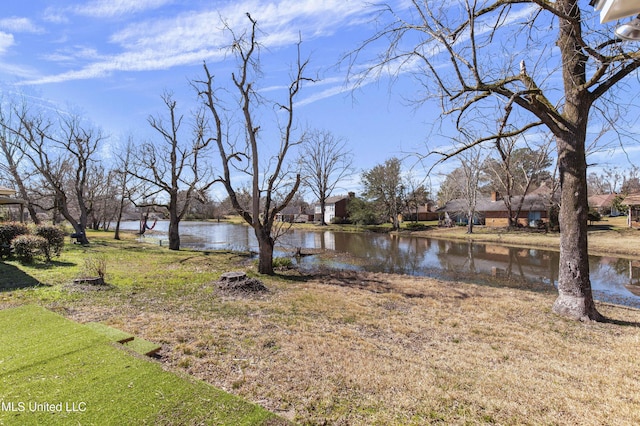 view of yard with a water view