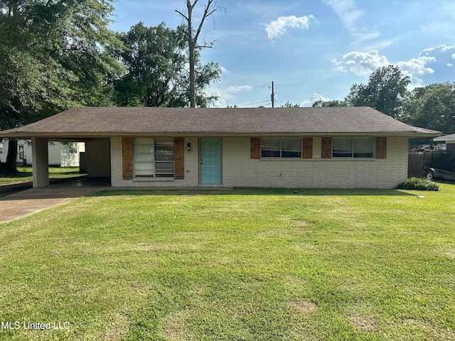 203 Barrow St, Pearl, MS 39208 - single story home featuring brick siding, driveway, a front yard, and a carport