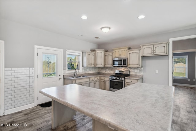 46 Tyro Rd, Holly Springs, MS 38635 - kitchen with recessed lighting, wood finished floors, appliances with stainless steel finishes, light countertops, and a sink