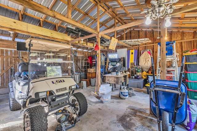 garage with metal wall