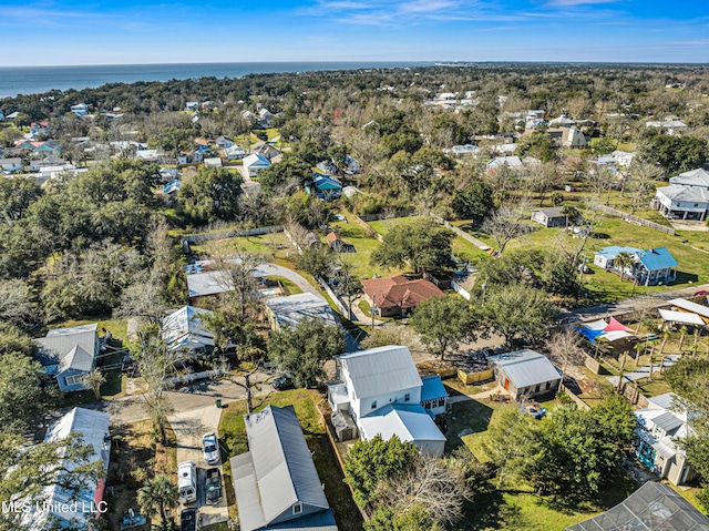 aerial view with a water view and a residential view