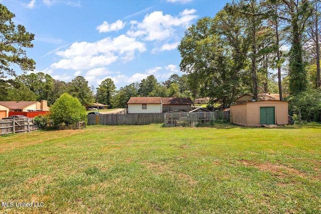 view of yard with a storage shed