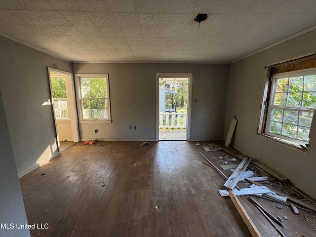 spare room with hardwood / wood-style flooring and ornamental molding