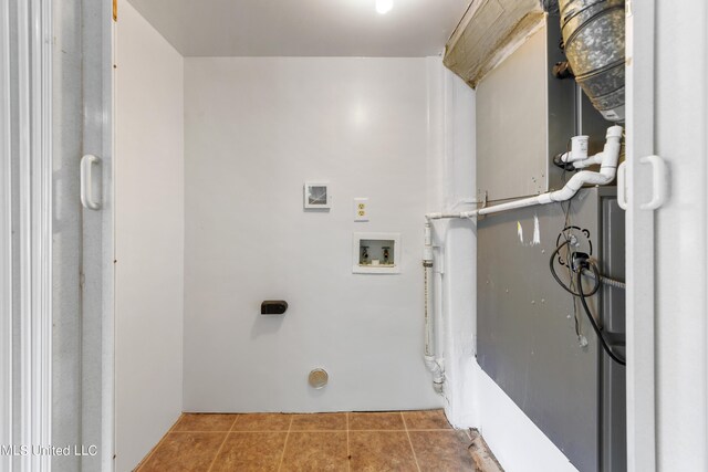 washroom with tile patterned floors, hookup for an electric dryer, washer hookup, and laundry area