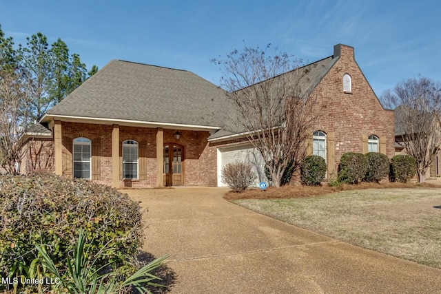 view of front facade with a garage and a front lawn