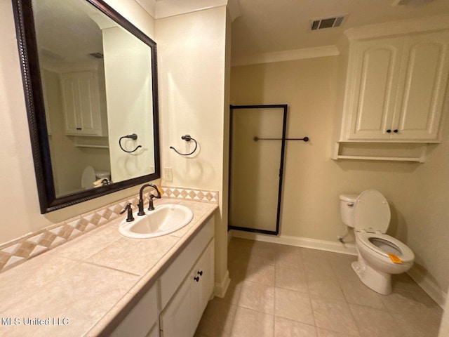 162 Lake Ridge Dr, Madison, MS 39110 - full bathroom featuring toilet, baseboards, tile patterned flooring, vanity, and crown molding