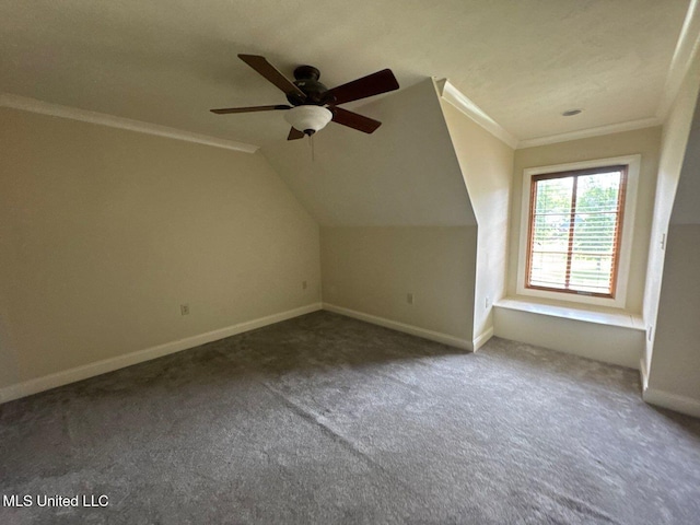 162 Lake Ridge Dr, Madison, MS 39110 - additional living space with carpet flooring, a ceiling fan, baseboards, and vaulted ceiling