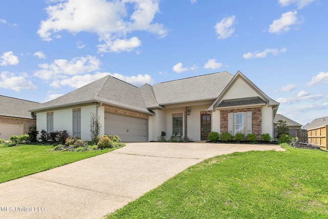 view of front of house featuring a garage and a front lawn