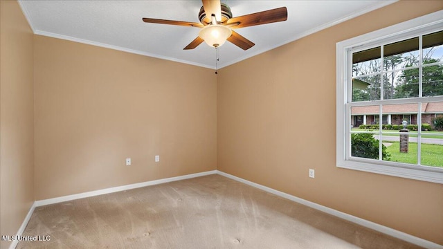 112 Eastgate Cir, Forest, MS 39074 - empty room with light colored carpet, a ceiling fan, and crown molding