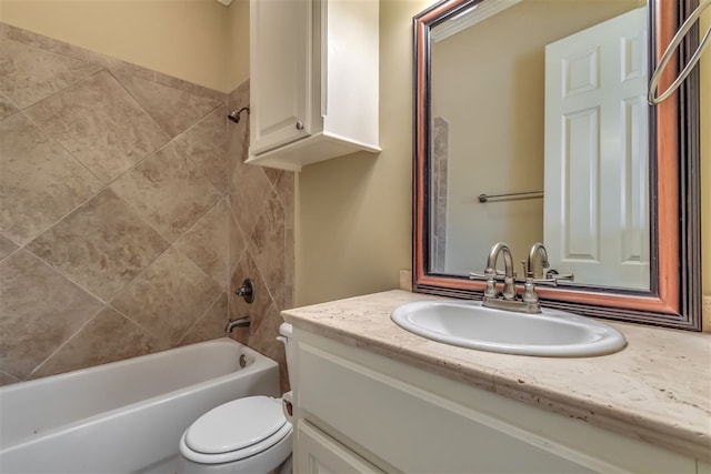 full bathroom with shower / bath combination, vanity, and toilet