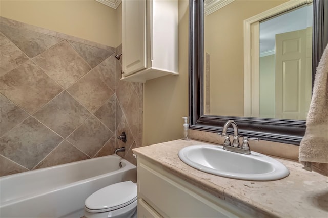 bathroom with  shower combination, vanity, and toilet