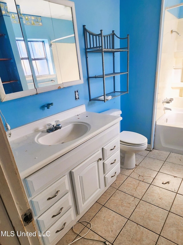 full bathroom featuring tile patterned floors, shower / bathtub combination, and toilet