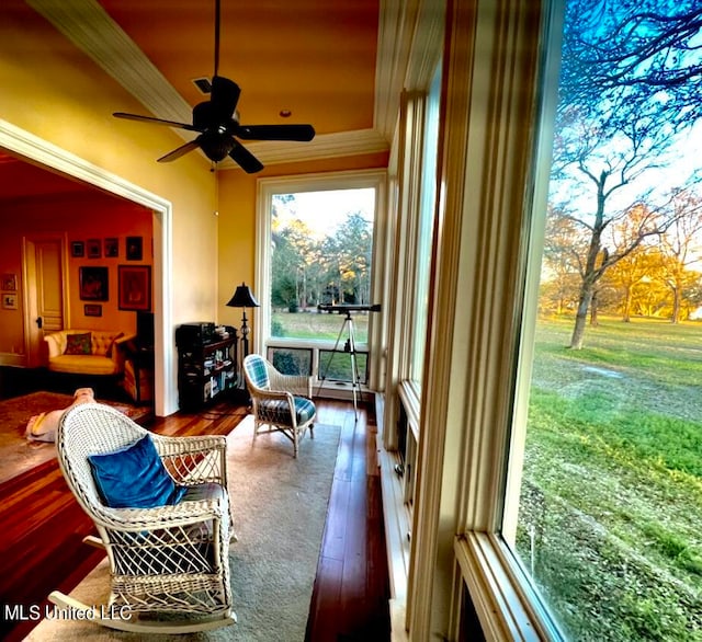 sunroom / solarium with ceiling fan