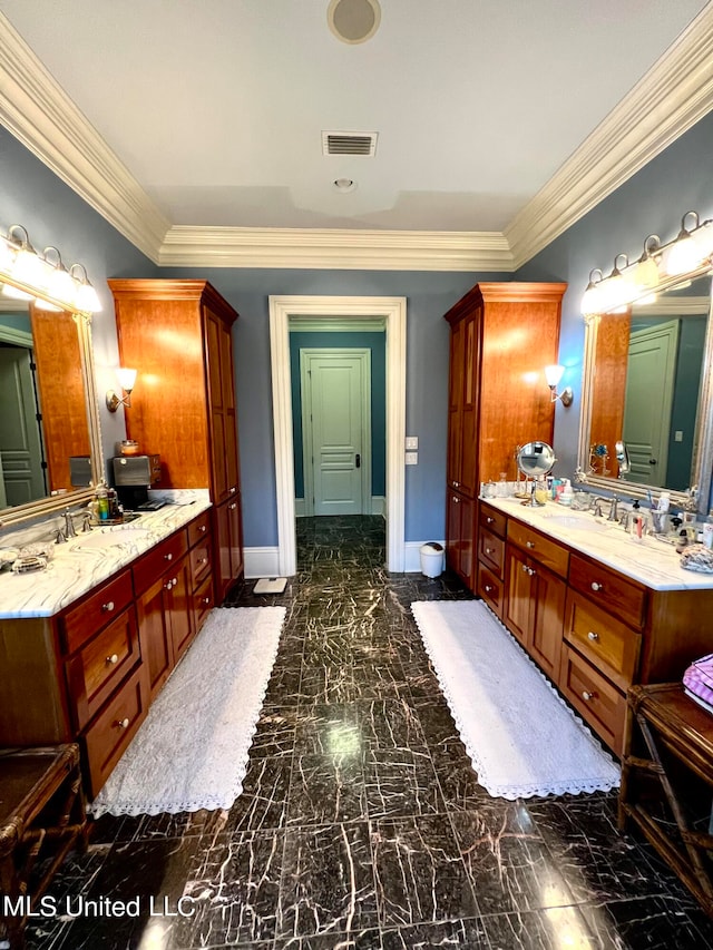 bathroom featuring vanity and ornamental molding