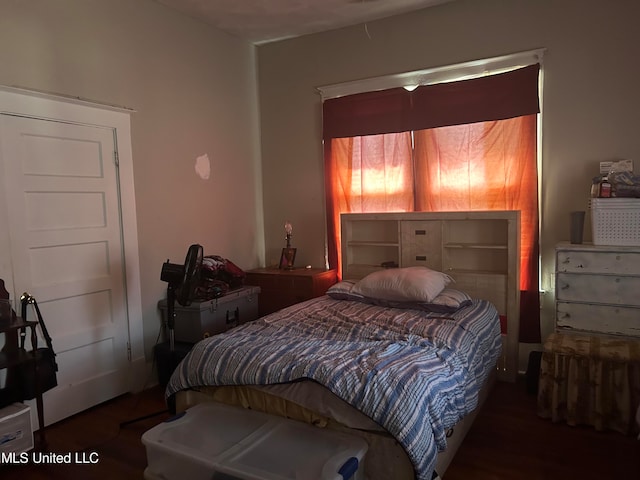 bedroom featuring dark wood-type flooring