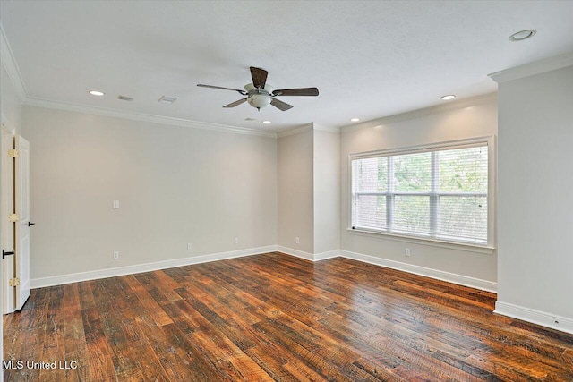 207 Keystone Pl, Brandon, MS 39042 - spare room with ceiling fan, dark wood-style floors, recessed lighting, baseboards, and ornamental molding