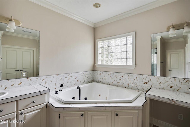 207 Keystone Pl, Brandon, MS 39042 - full bath featuring a tub with jets, vanity, and crown molding