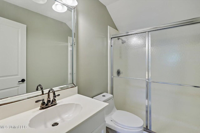 207 Keystone Pl, Brandon, MS 39042 - full bath featuring vaulted ceiling, a shower stall, toilet, and vanity