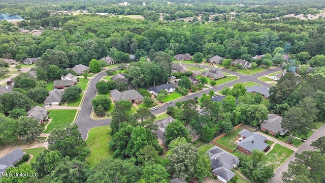 207 Keystone Pl, Brandon, MS 39042 - aerial overview of property's location with nearby suburban area and a heavily wooded area