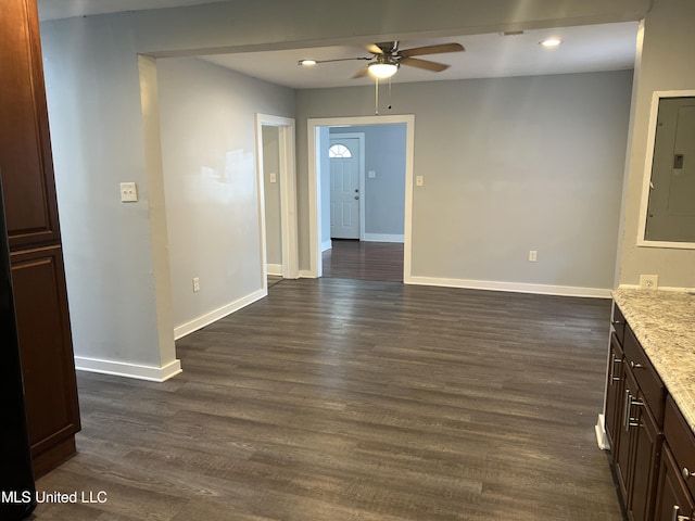 3715 Parkview St, Vicksburg, MS 39180 - interior space featuring recessed lighting, baseboards, dark wood-style floors, a ceiling fan, and electric panel