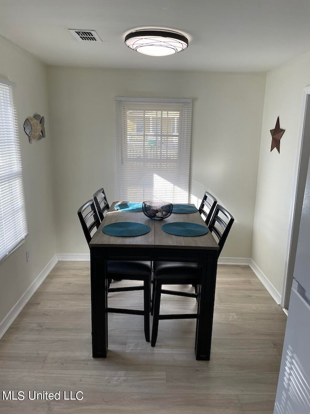 dining room with light wood-type flooring