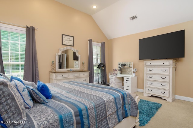 48 Harrell Rd, Hattiesburg, MS 39401 - bedroom with light carpet, vaulted ceiling, and baseboards