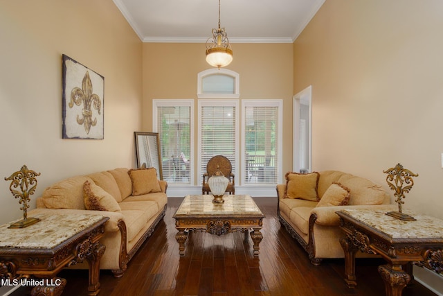 48 Harrell Rd, Hattiesburg, MS 39401 - living area with ornamental molding, hardwood / wood-style flooring, and a high ceiling