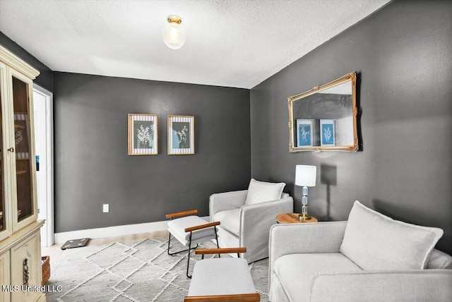 living area with a textured ceiling