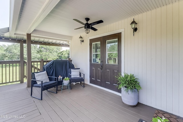 129 Marcie Dr, Long Beach, MS 39560 - wooden terrace featuring a ceiling fan and french doors