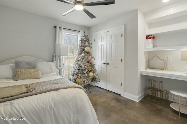 bedroom with a closet and ceiling fan