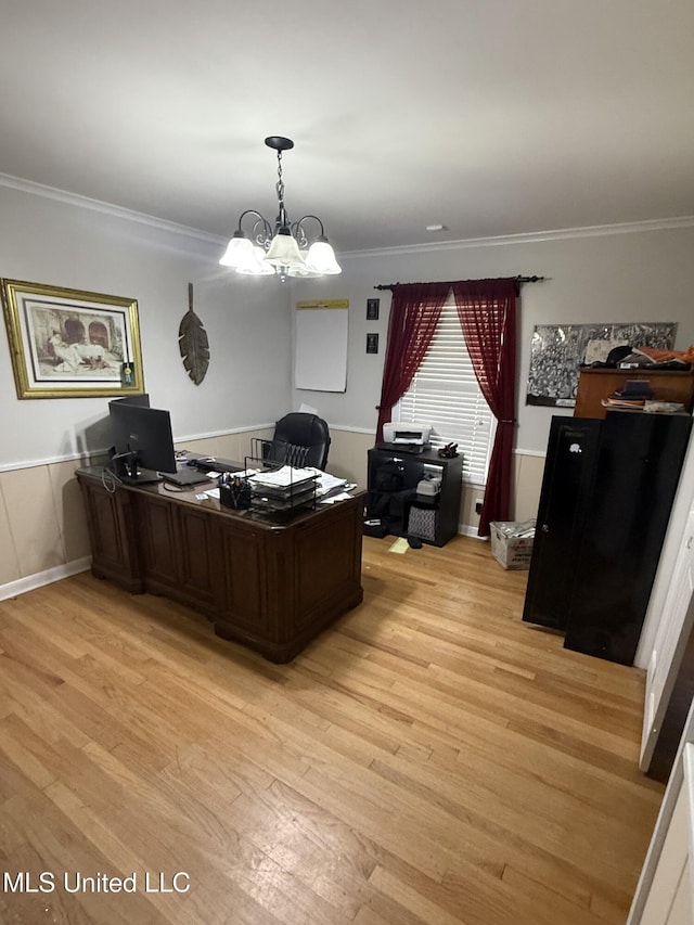 820 Ave Of Pines St, Grenada, MS 38901 - office space featuring an inviting chandelier, crown molding, and light wood-type flooring