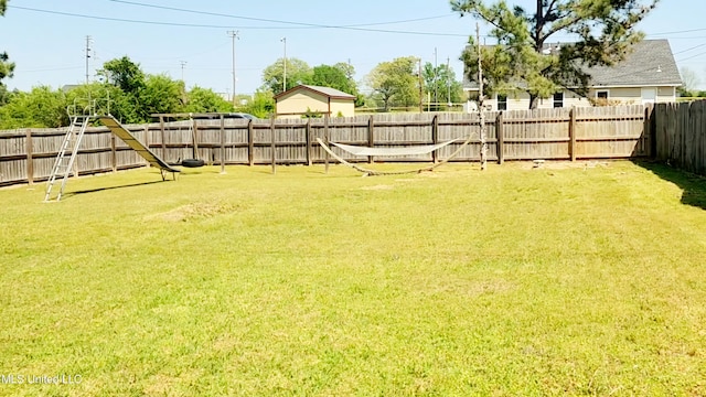view of yard with a fenced backyard