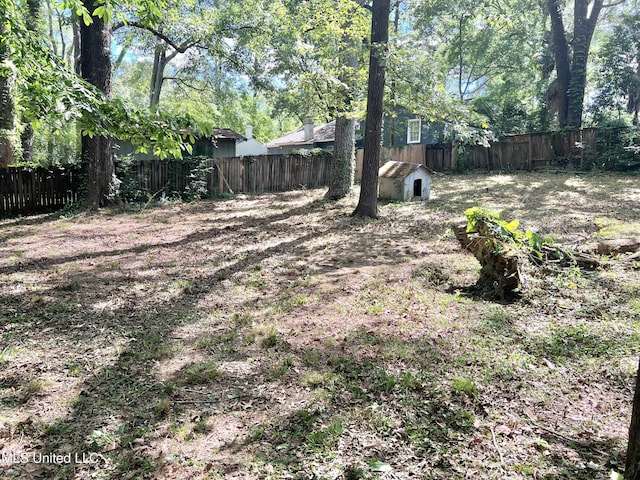 view of yard with a fenced backyard