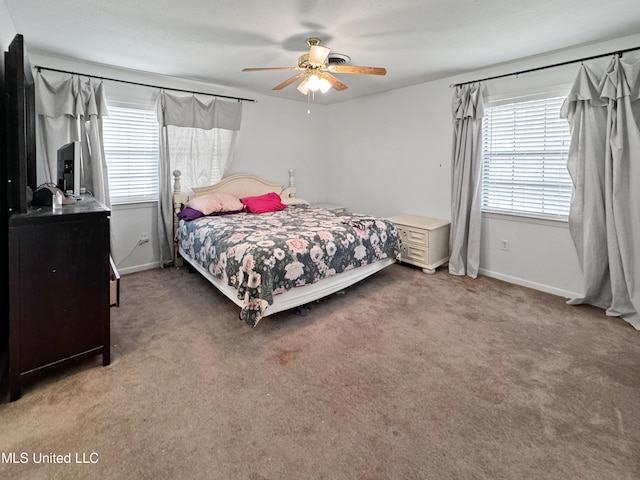 bedroom featuring carpet and ceiling fan