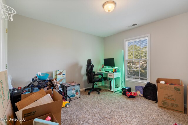 view of carpeted home office