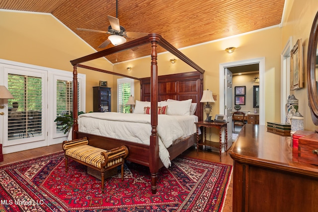 9194 Rosalie Cv, Olive Branch, MS 38654 - bedroom with access to outside, wood finished floors, vaulted ceiling, multiple windows, and wood ceiling