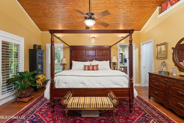 9194 Rosalie Cv, Olive Branch, MS 38654 - bedroom featuring vaulted ceiling, wooden ceiling, wood finished floors, crown molding, and ceiling fan