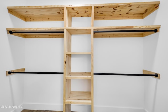 walk in closet with wood finished floors