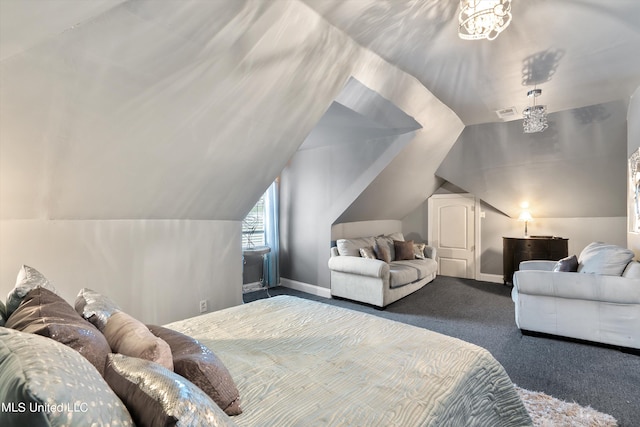 carpeted bedroom featuring vaulted ceiling