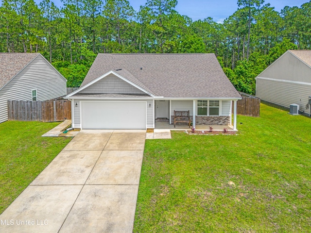13400 Willow Oak Cir, Gulfport, MS 39503 - view of front of house with an attached garage, driveway, cooling unit, a porch, and roof with shingles