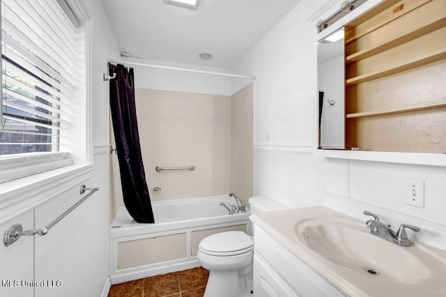 1320 Sally Dr, Picayune, MS 39466 - bathroom with toilet, shower / bath combination with curtain, vanity, and tile patterned floors
