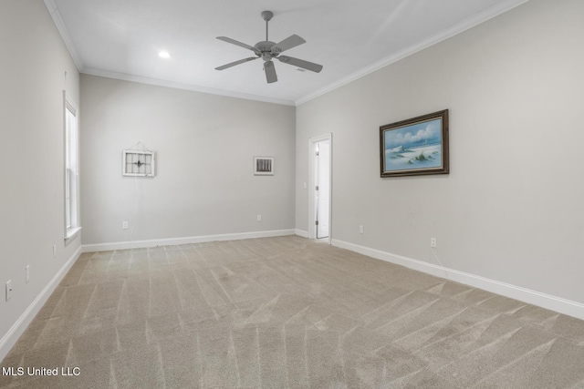 262 Geneva Blvd, Madison, MS 39110 - empty room with crown molding, a ceiling fan, light colored carpet, and recessed lighting