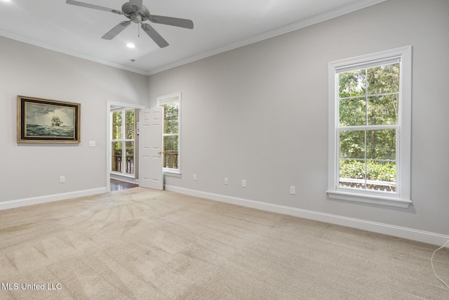 262 Geneva Blvd, Madison, MS 39110 - spare room featuring crown molding, light colored carpet, ceiling fan, and recessed lighting