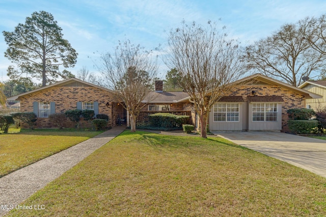 ranch-style home with a front lawn