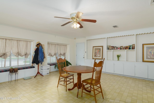 dining area featuring ceiling fan