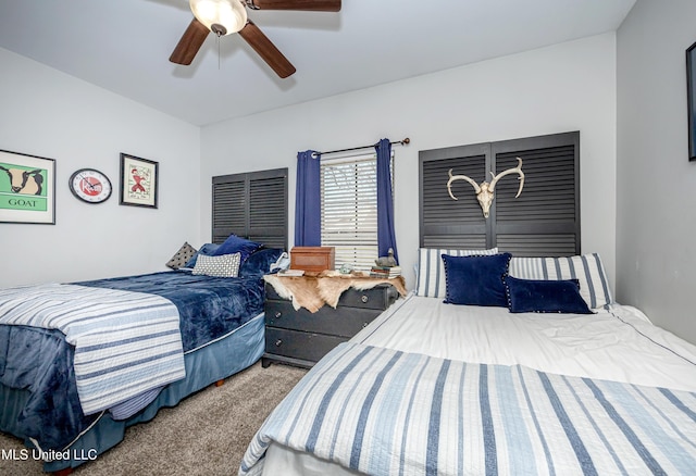 bedroom featuring carpet floors and ceiling fan