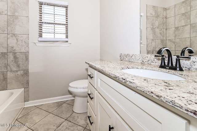 bathroom featuring tile patterned flooring, vanity, and toilet