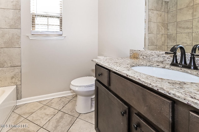 bathroom featuring tile patterned flooring, vanity, and toilet